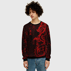 Свитшот мужской Красный дракон - иероглифы, цвет: 3D-черный — фото 2