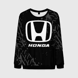 Свитшот мужской Honda speed на темном фоне со следами шин, цвет: 3D-черный