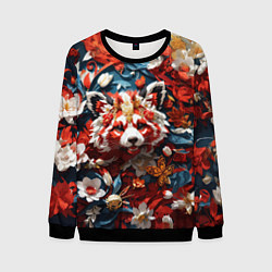 Свитшот мужской Красная панда в цветах, цвет: 3D-черный