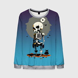 Свитшот мужской Funny skeleton - neural network - halloween, цвет: 3D-меланж