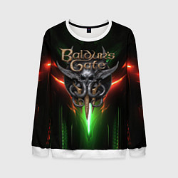 Свитшот мужской Baldurs Gate 3 logo green red light, цвет: 3D-белый