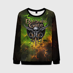 Свитшот мужской Baldurs Gate 3 logo dark green fire, цвет: 3D-черный