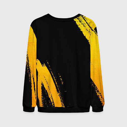 Мужской свитшот Cyberpunk 2077 - gold gradient: надпись, символ / 3D-Черный – фото 2