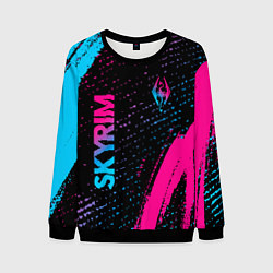 Свитшот мужской Skyrim - neon gradient: надпись, символ, цвет: 3D-черный