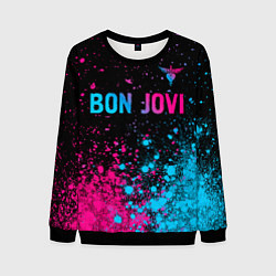 Свитшот мужской Bon Jovi - neon gradient: символ сверху, цвет: 3D-черный
