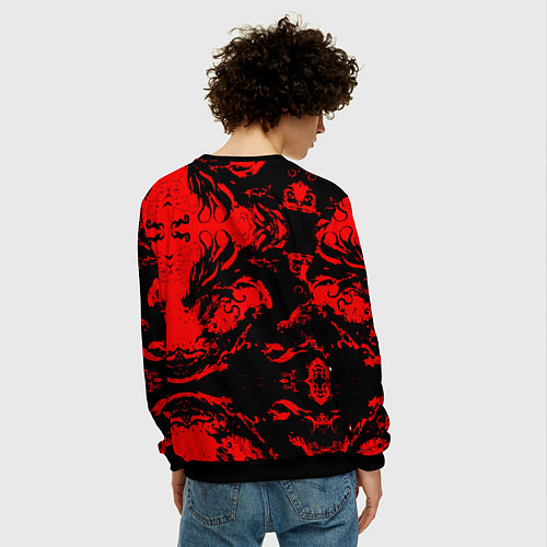 Мужской свитшот Черный дракон на красном небе / 3D-Черный – фото 4