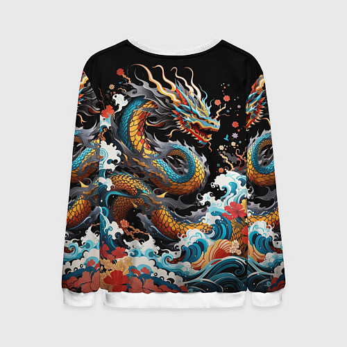 Мужской свитшот Дракон на волнах в японском стиле арт / 3D-Белый – фото 2