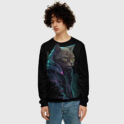 Свитшот мужской Кот киберпанк, цвет: 3D-черный — фото 2