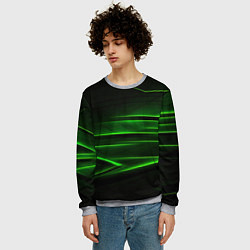 Свитшот мужской Green lines abstract, цвет: 3D-меланж — фото 2