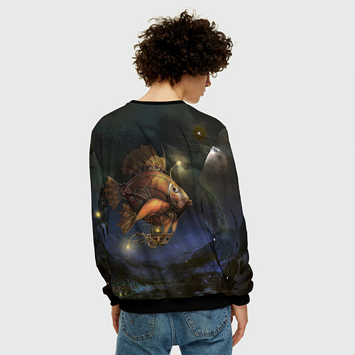 Мужской свитшот Рыба-дирижабль в ночи / 3D-Черный – фото 4