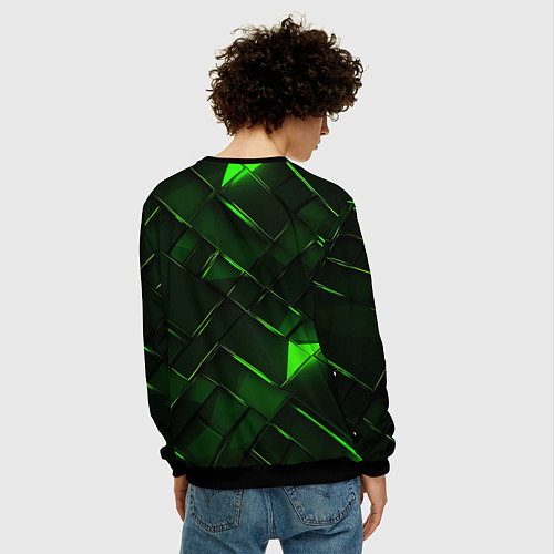 Мужской свитшот Зеленые элементы абстракция / 3D-Черный – фото 4