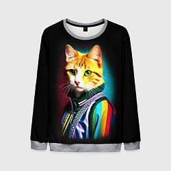 Свитшот мужской Модный рыжий кот - неон - поп-арт, цвет: 3D-меланж