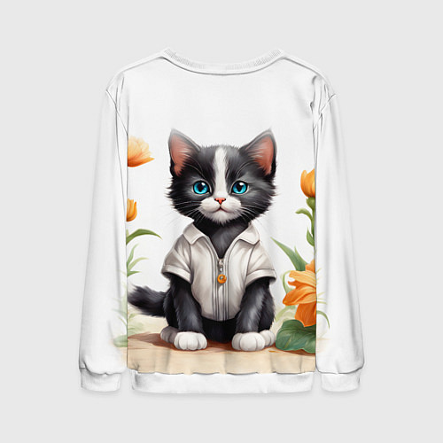 Мужской свитшот Котенок на цветочной поляне / 3D-Белый – фото 2