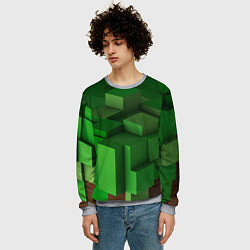 Свитшот мужской Зелёный блоковый паттерн, цвет: 3D-меланж — фото 2