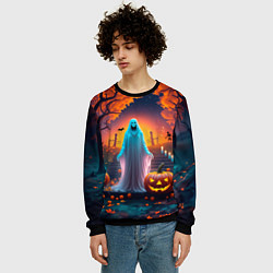 Свитшот мужской Привидение в хэллоуинскую ночь, цвет: 3D-черный — фото 2