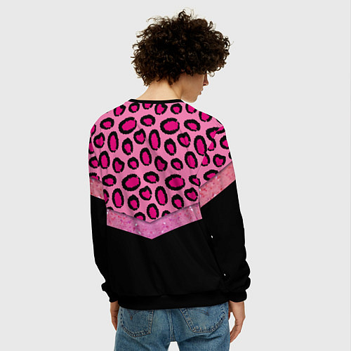 Мужской свитшот Розовый леопард и блестки принт / 3D-Черный – фото 4