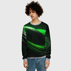Свитшот мужской Зеленые абстрактные волны, цвет: 3D-меланж — фото 2