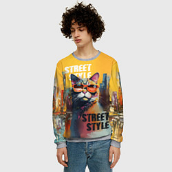 Свитшот мужской Кот в городе - street style, цвет: 3D-меланж — фото 2