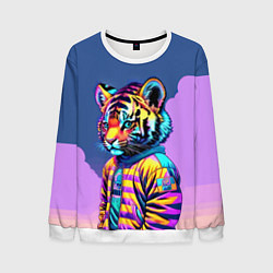 Свитшот мужской Cool tiger cub - pop art, цвет: 3D-белый