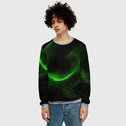 Свитшот мужской Зеленая абстракция на черном фоне, цвет: 3D-меланж — фото 2