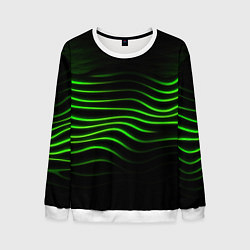 Свитшот мужской Зеленые абстрактные волны, цвет: 3D-белый