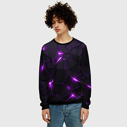 Свитшот мужской Неоновые плиты с фиолетовым свечением, цвет: 3D-черный — фото 2