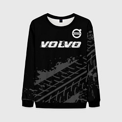 Свитшот мужской Volvo speed на темном фоне со следами шин: символ, цвет: 3D-черный