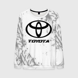 Свитшот мужской Toyota speed на светлом фоне со следами шин, цвет: 3D-белый