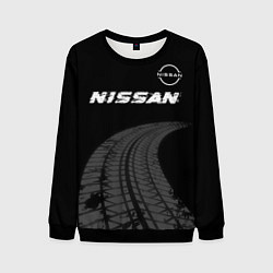 Мужской свитшот Nissan speed на темном фоне со следами шин: символ