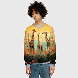 Свитшот мужской Три жирафа в стиле фолк-арт, цвет: 3D-меланж — фото 2