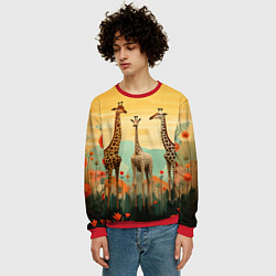Свитшот мужской Три жирафа в стиле фолк-арт, цвет: 3D-красный — фото 2