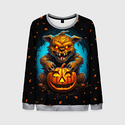 Свитшот мужской Halloween - страшный медведь с тыквой, цвет: 3D-меланж