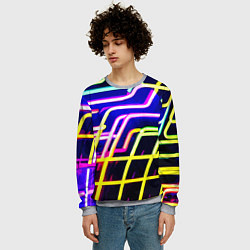 Свитшот мужской Авангардный неоновый паттерн, цвет: 3D-меланж — фото 2