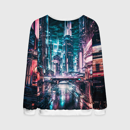 Мужской свитшот Город будущего узор / 3D-Белый – фото 2