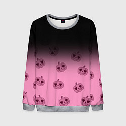 Свитшот мужской Черно-розовый градиент и хэллоуинские тыквы паттер, цвет: 3D-меланж