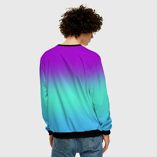 Мужской свитшот Фиолетовый бирюзовый голубой неоновый градиент / 3D-Черный – фото 4