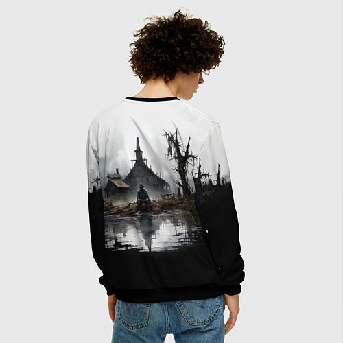Мужской свитшот Изба на болоте / 3D-Черный – фото 4
