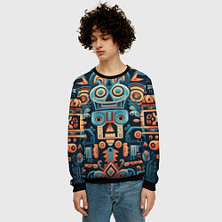Свитшот мужской Симметричный абстрактный паттерн в ацтекском стиле, цвет: 3D-черный — фото 2