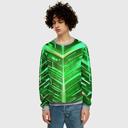 Свитшот мужской Зелёные неон полосы киберпанк, цвет: 3D-меланж — фото 2