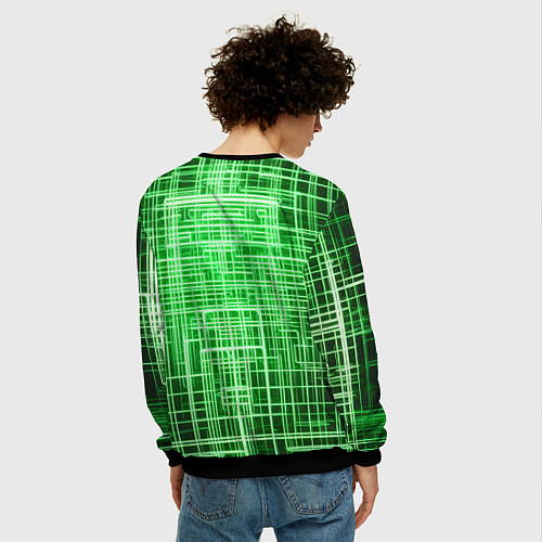 Мужской свитшот Зелёные неоновые полосы киберпанк / 3D-Черный – фото 4