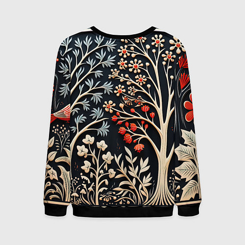 Мужской свитшот Новогодние узоры и деревья / 3D-Черный – фото 2
