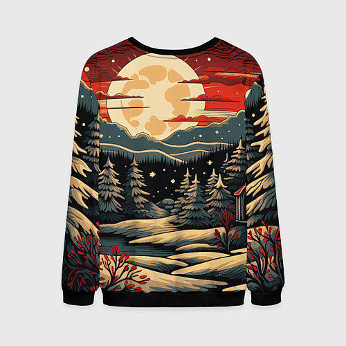 Мужской свитшот Зимнее настроение новогодний рисунок / 3D-Черный – фото 2