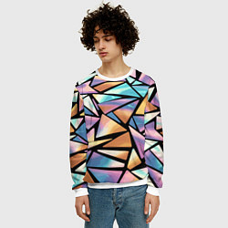 Свитшот мужской Радужные треугольники - кристаллы голографические, цвет: 3D-белый — фото 2