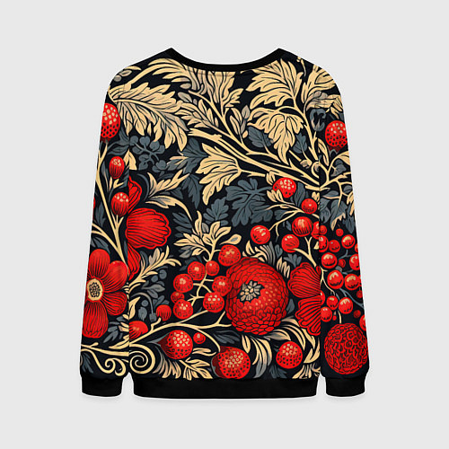 Мужской свитшот Новогодние ягодки и узоры / 3D-Черный – фото 2
