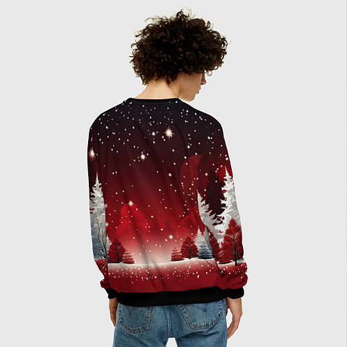 Мужской свитшот Зимний берег реки с деревьями и льдом / 3D-Черный – фото 4