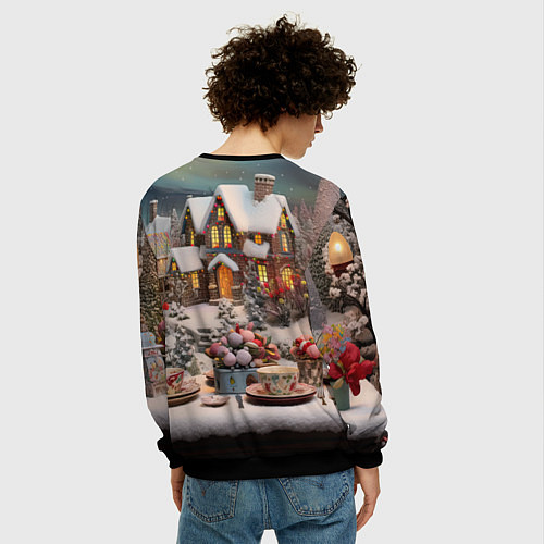 Мужской свитшот Объемные новогодние домики / 3D-Черный – фото 4