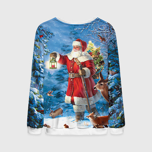 Мужской свитшот Дед Мороз в лесу с животными / 3D-Белый – фото 2