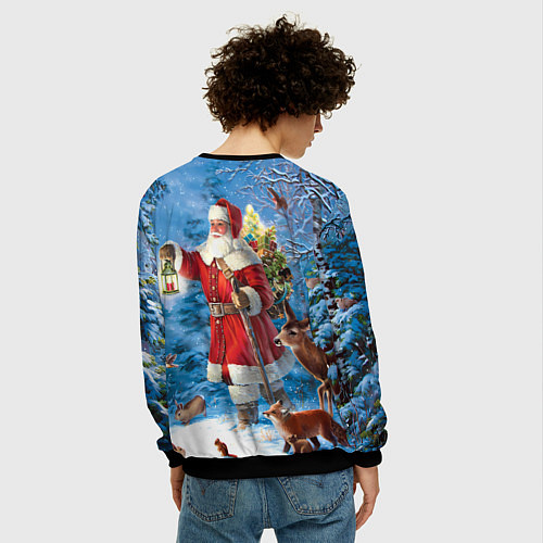 Мужской свитшот Дед Мороз в лесу с животными / 3D-Черный – фото 4