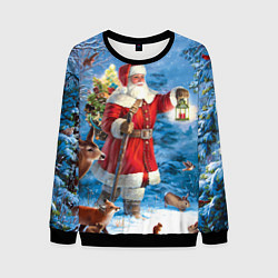 Мужской свитшот Дед Мороз в лесу с животными