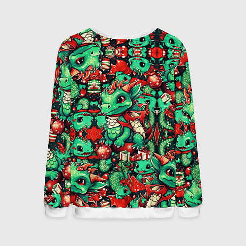 Мужской свитшот Зелёный деревянный дракончик / 3D-Белый – фото 2